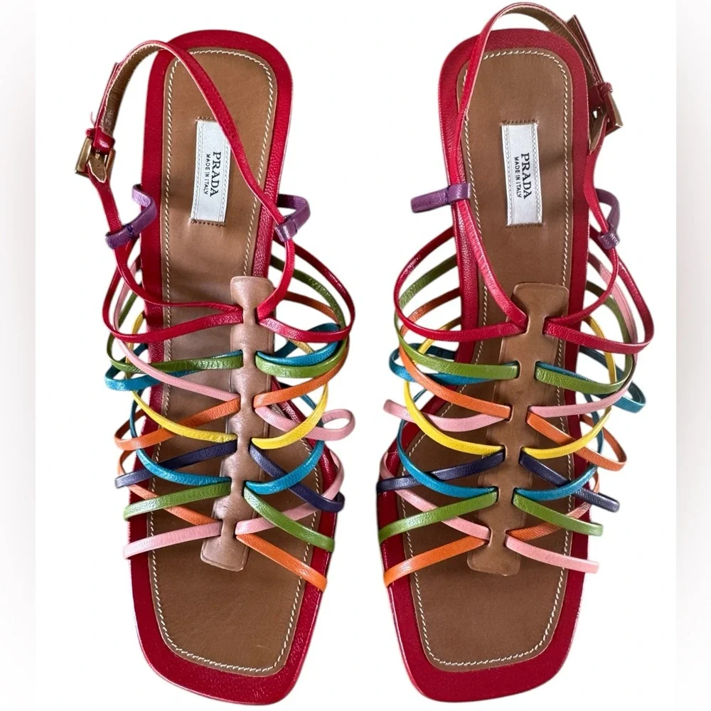 RARE Prada Rainbow Strappy Heels Sandals Vintage - Picture 2 of 8